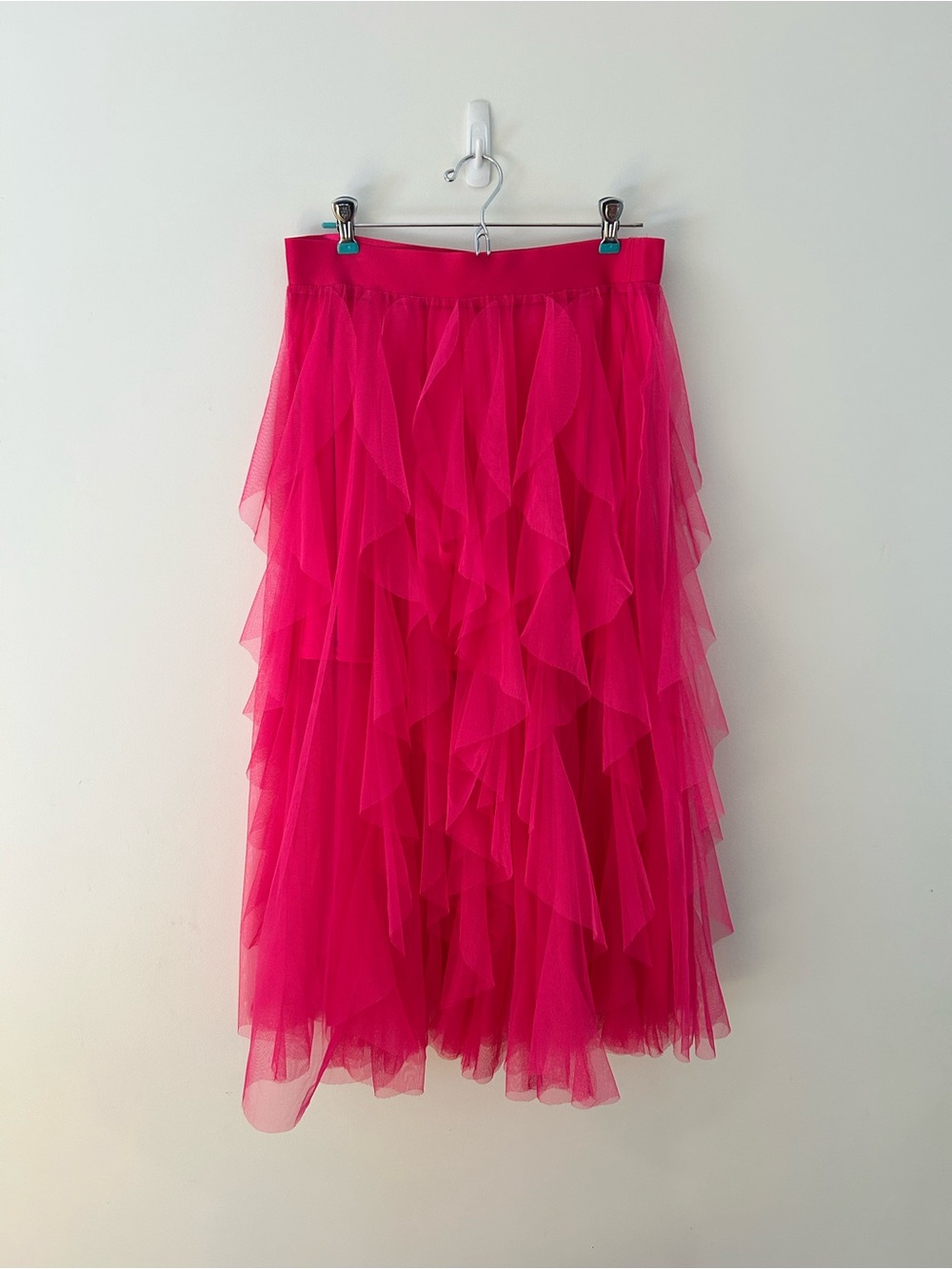Hot Pink Ruffled Tulle Midi Skirt- sincerely Jules